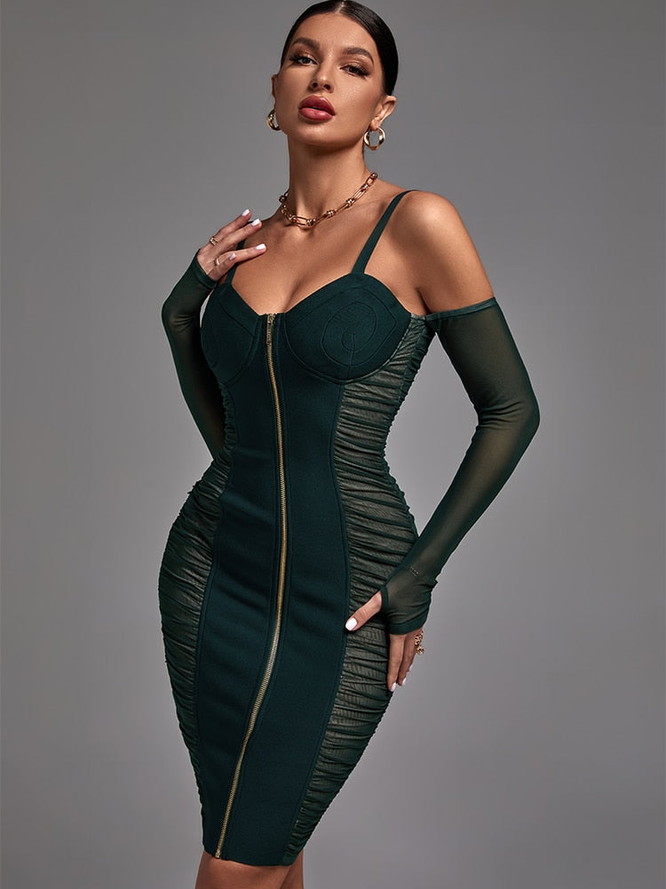 Green Long Sleeve Evening Dress