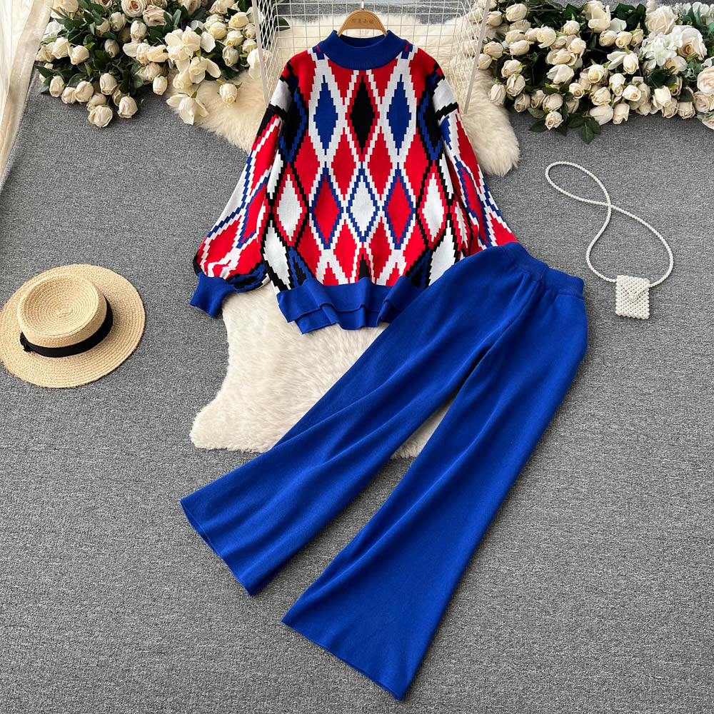 Plaid Casual Two Piece Knitted Sets