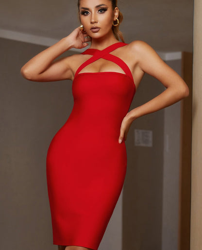 Red Halter Sleeveless Dress